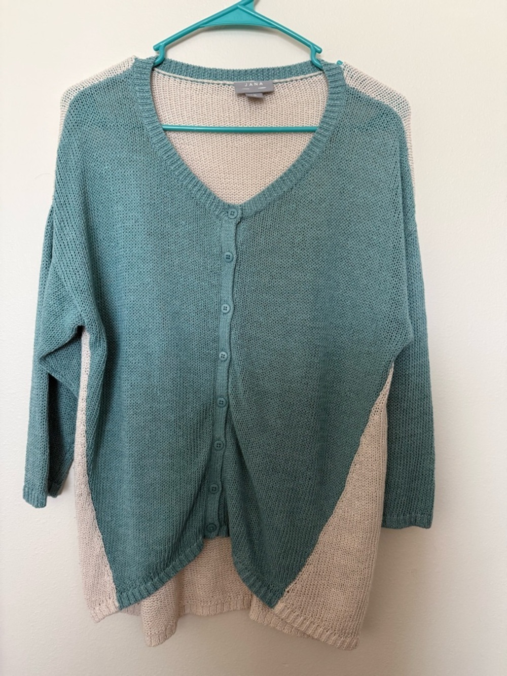 Cozy Vibe: Aqua & Cream Colorblock Cardigan